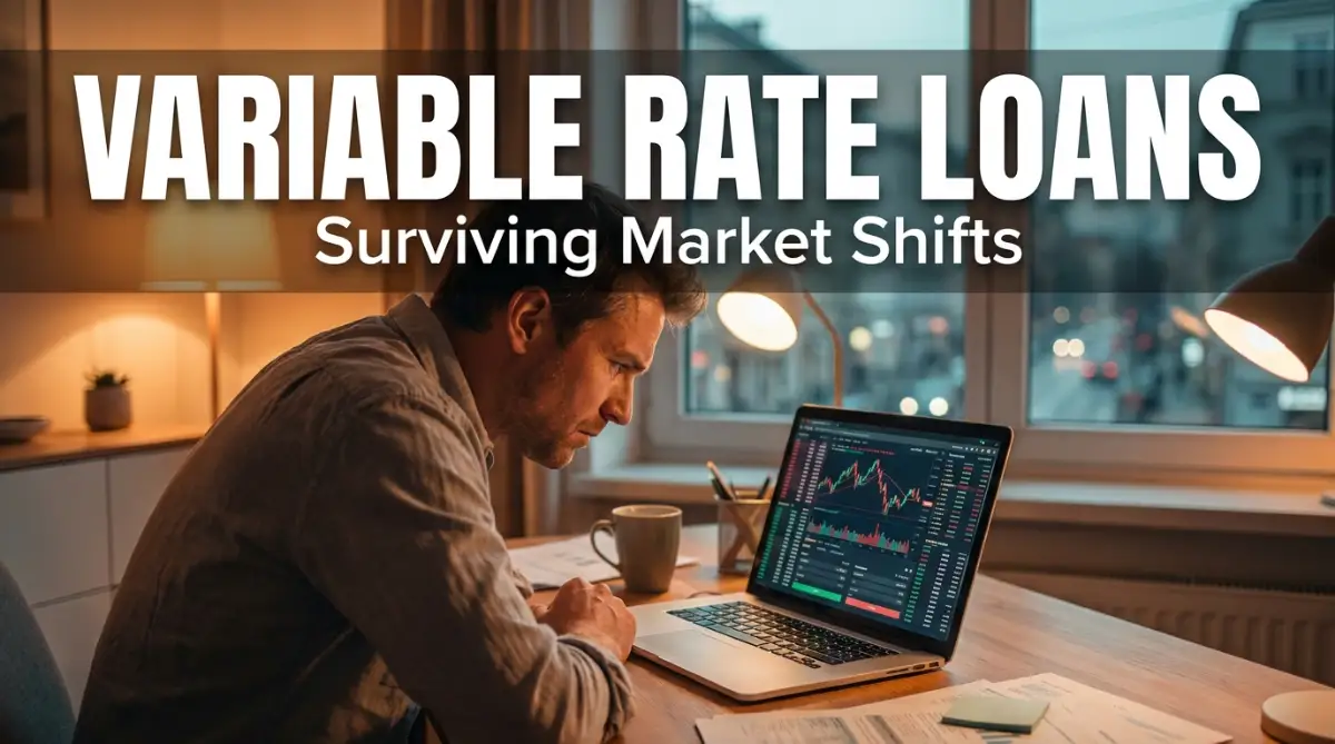 A stressed but focused person analyzing financial charts on a laptop to figure out how to manage their variable rate personal loan.