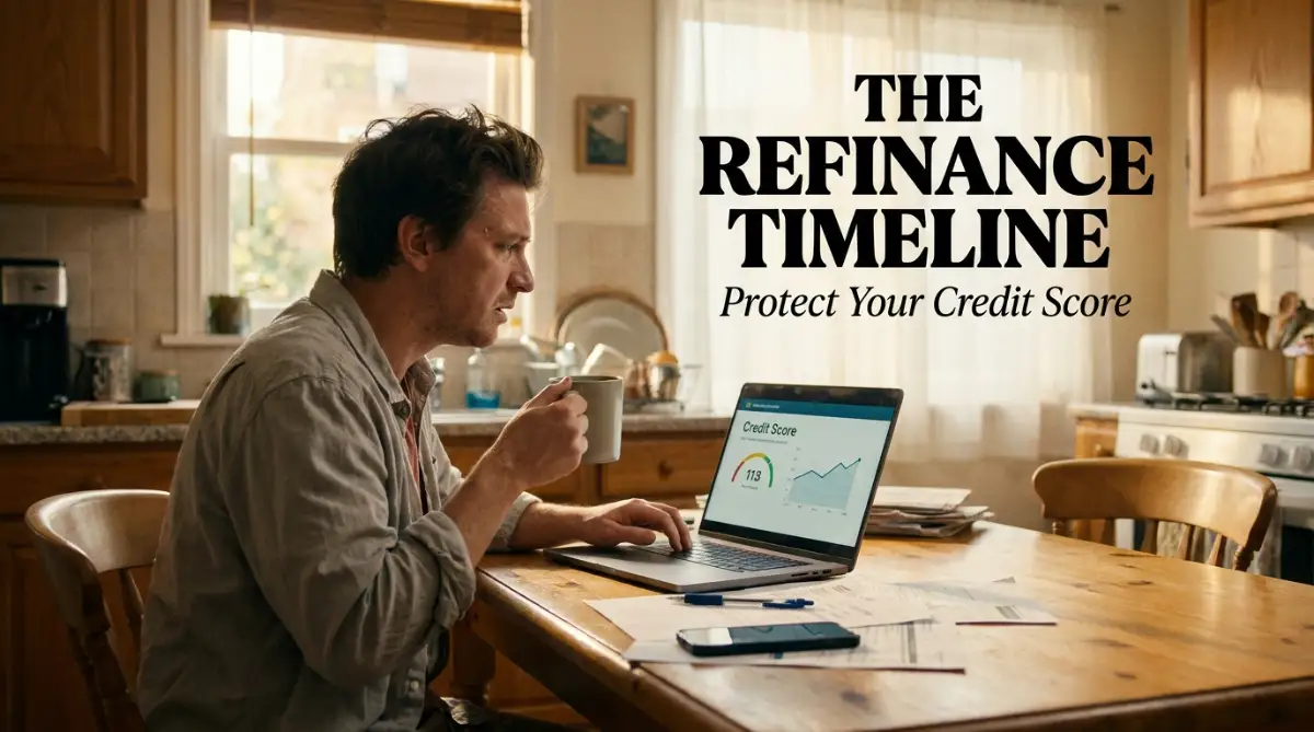 A homeowner carefully planning their refinance timeline to ensure their credit score remains protected from hard inquiries.